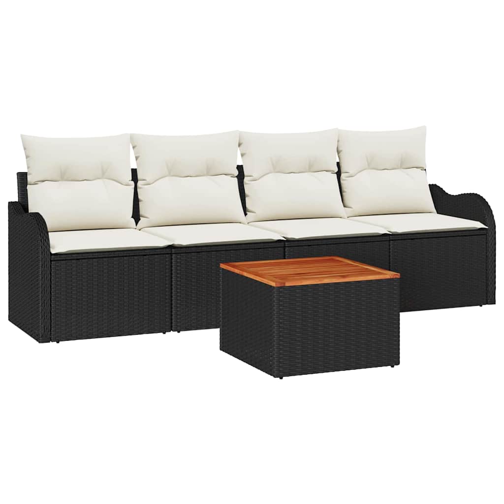 Garten-Sofa-Set 5 pcs Schwarz und Creme 55 x 55 x 37 cm